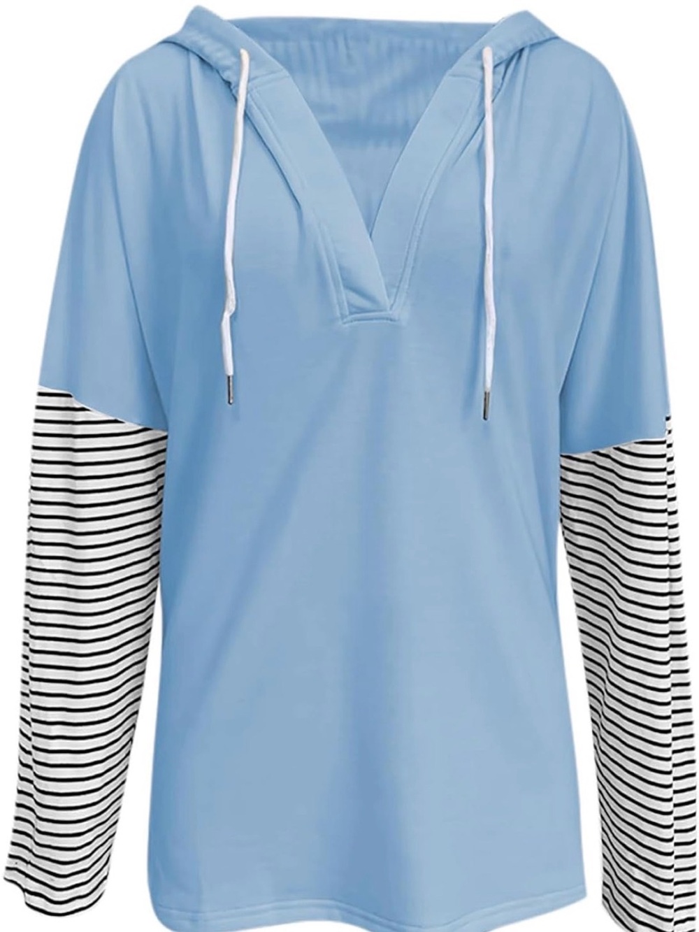 | Striped Contrast Panel V Neck Pullover Hoodie | XXL |VGC